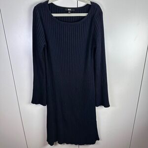 Uniqlo Womens S Long Sleeve‎ Sweater Dress Navy Quiet Luxury Ribbed Midi